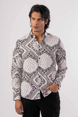 Men's Casual Shirt (White Printed)