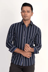 Mens Casual Shirt (Navy Stripe)