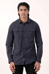 Mens Casual Shirt (Navy Stripe)