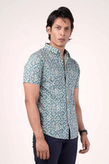 Men's Short Sleeve Shirt (Blue Printed)