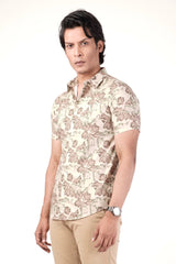 Men's Short Sleeve Shirt (Brown Printed)