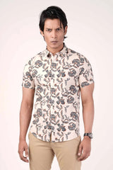 Men's Short Sleeve Shirt (Beige Printed)
