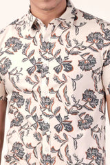Men's Short Sleeve Shirt (Beige Printed)
