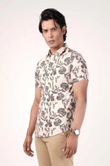Men's Short Sleeve Shirt (Beige Printed)