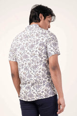 Men's Short Sleeve Shirt (White Printed)