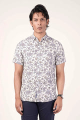 Men's Short Sleeve Shirt (White Printed)