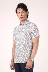 Men's Short Sleeve Shirt (White Printed)