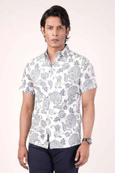 Men's Short Sleeve Shirt (White Printed)