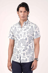 Men's Short Sleeve Shirt (White Printed)
