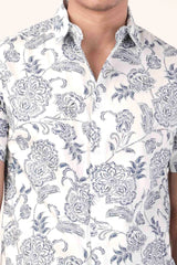 Men's Short Sleeve Shirt (White Printed)