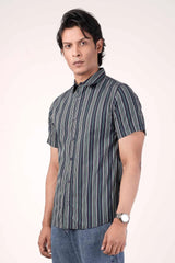 Men's Short Sleeve Shirt (Navy Stripe)