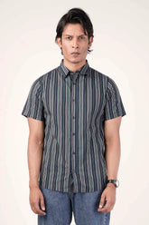 Men's Short Sleeve Shirt (Navy Stripe)