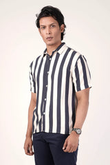 Men's Short Sleeve Shirt (Navy Stripe)