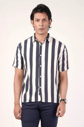 Men's Short Sleeve Shirt (Navy Stripe)