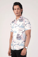 Men's Short Sleeve Shirt (White Printed)