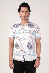 Men's Short Sleeve Shirt (White Printed)
