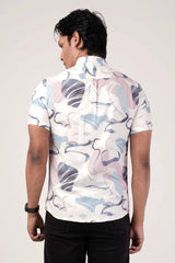 Men's Short Sleeve Shirt (White Printed)