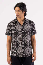 Men's Short Sleeve Shirt (Black Printed)