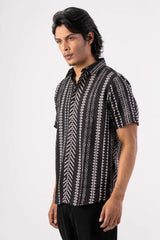 Men's Short Sleeve Shirt (Black Printed)