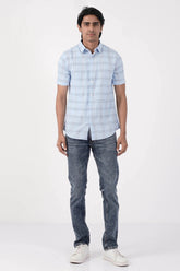 Men Short Sleeve Shirt (Blue Check)