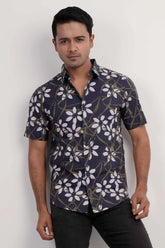 Men Short Sleeve Shirt (Navy Printed)