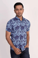 Men Short Sleeve Shirt (Blue Printed)