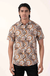 Men Short Sleeve Shirt (Brown Printed)
