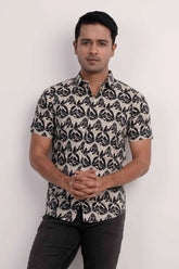 Men Short Sleeve Shirt (Black Printed)