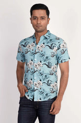 Men Short Sleeve Shirt (Blue Printed)