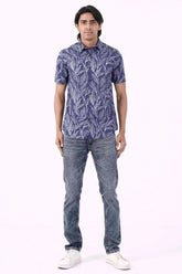 Men Short Sleeve Shirt (Navy Printed)
