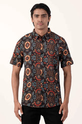 Men Short Sleeve Shirt (Black Printed)