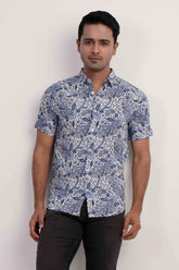 Men Short Sleeve Shirt (Blue Printed)
