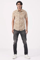Men Short Sleeve Shirt (Beige Printed)