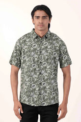 Men Short Sleeve Shirt (Green Printed)