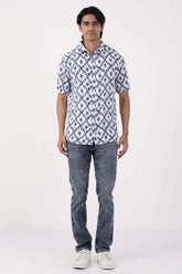 Men Short Sleeve Shirt (Blue Printed)