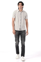 Men Short Sleeve Shirt (Beige Stripe)