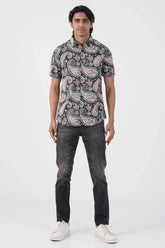 Men Short Sleeve Shirt (Green Printed)