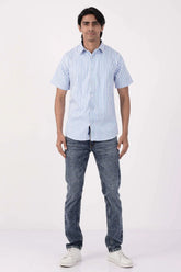 Men Short Sleeve Shirt (Blue Stripe)