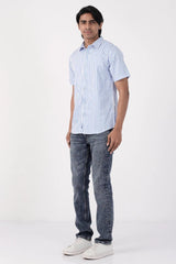 Men Short Sleeve Shirt (Blue Stripe)