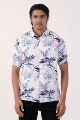Men Short Sleeve Shirt (White Printed)
