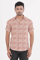 Men Short Sleeve Shirt (Brown Printed)