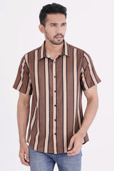Men Short Sleeve Shirt (Brown Stripe)