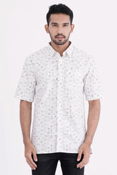 Men Short Sleeve Shirt (White Printed)