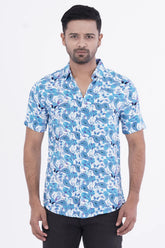 Men Short Sleeve Shirt (Blue Printed)