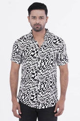 Men Short Sleeve Shirt (White Printed)