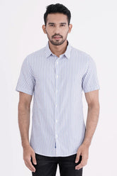 Men Short Sleeve Shirt (Blue Stripe)