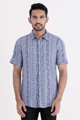 Men Short Sleeve Shirt (Blue Printed)