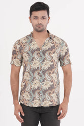 Men Short Sleeve Shirt (Brown Printed)