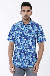 Men Short Sleeve Shirt (Blue Printed)