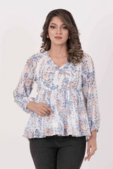 Women's Casual Tops (White Printed)